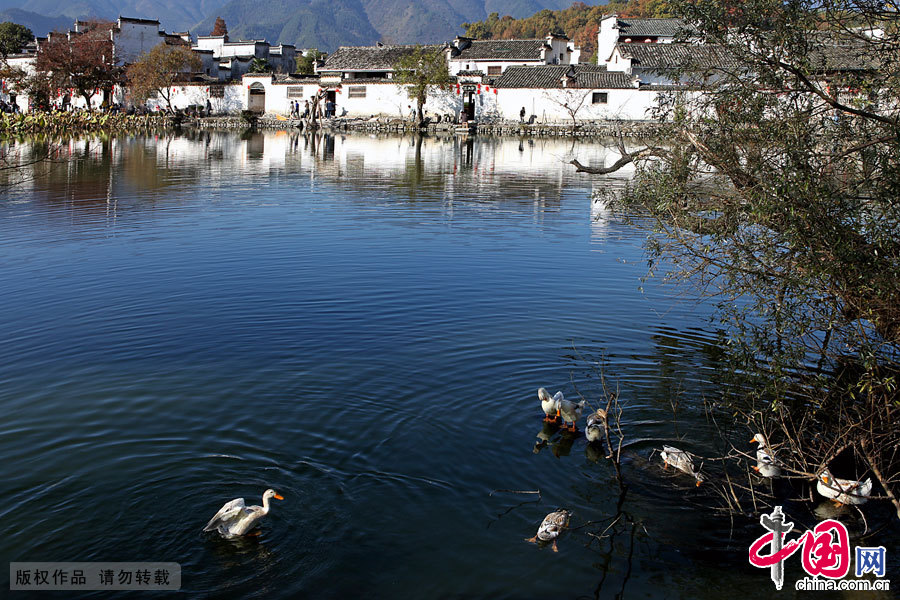 宏村,古取宏广发达之意,称为弘村,位于安徽省黄山西南麓,距黟县县城11公里,是古黟桃花源里一座奇特的牛形古村落。 宏村,古取宏广发达之意,称为弘村,位于安徽省黄山西南麓,距黟县县城11公里,是古黟桃花源里一座奇特的牛形古村落。